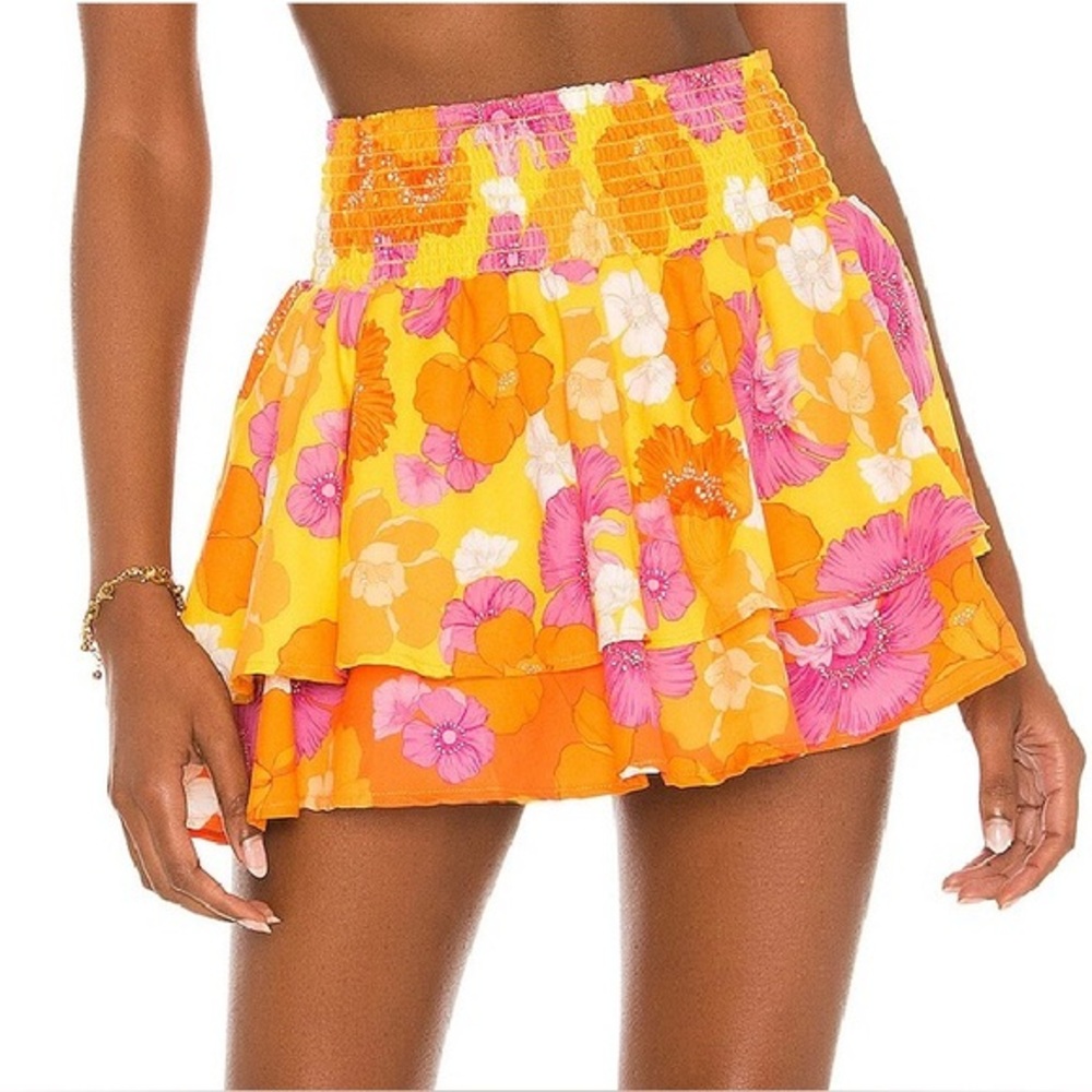 Agua‎ Bendita Teresa Mini Skirt Yellow Funky Blooms Floral Print